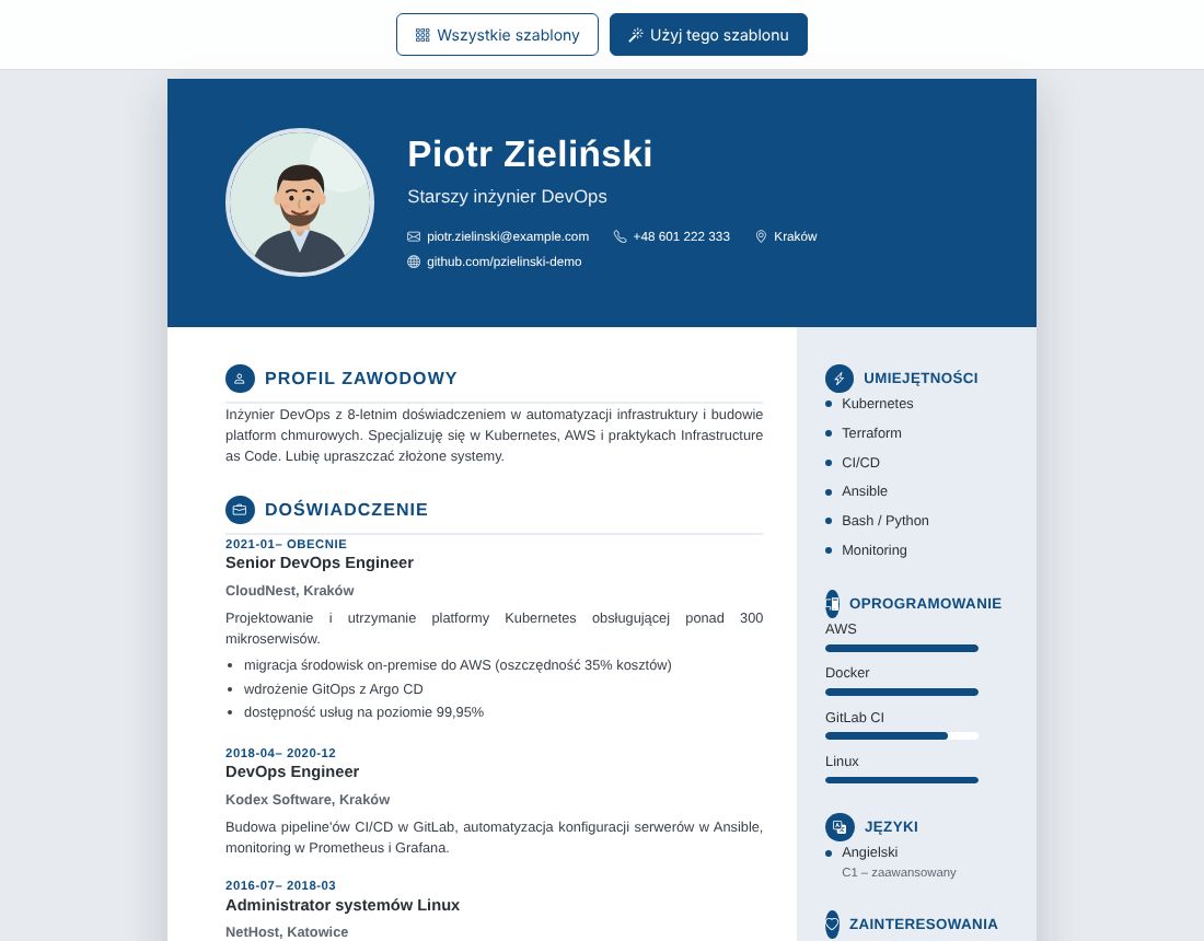 Pobierz CV w PDF Gotowe CV do pobrania w PDF