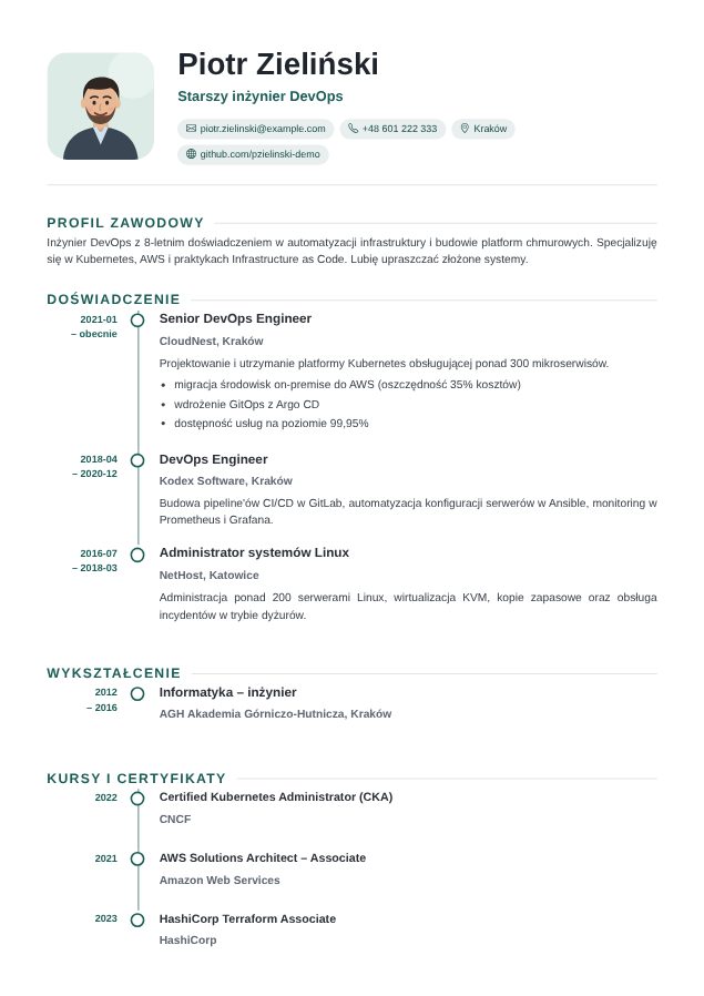 Wzór CV „Oś czasu” Szablon CV Oś czasu – przykładowe CV wypełnione w kreatorze